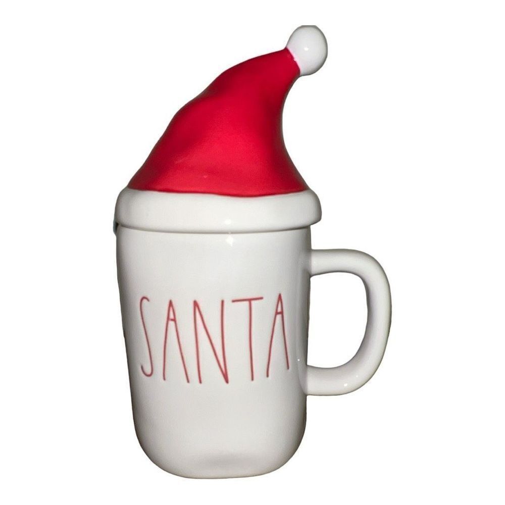 Rae Dunn red “SANTA” 16 oz mug with hat topper